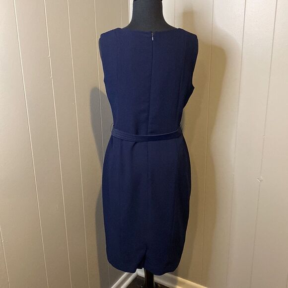 Anne Klein 4P Midi Sheath Dress Back Zipper Sleeveless Belt Satiny Lining - Picture 4 of 8